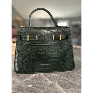 Teddy Blake Ella Croc Embossed Handbag – Verde Green with Gold Hardware, 11"-NWT